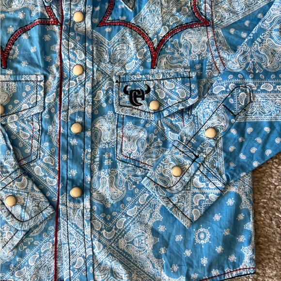 Cowboy hardware shirt baby boy 6m blue paisley pearl snap western rodeo cowboy - Picture 3 of 12